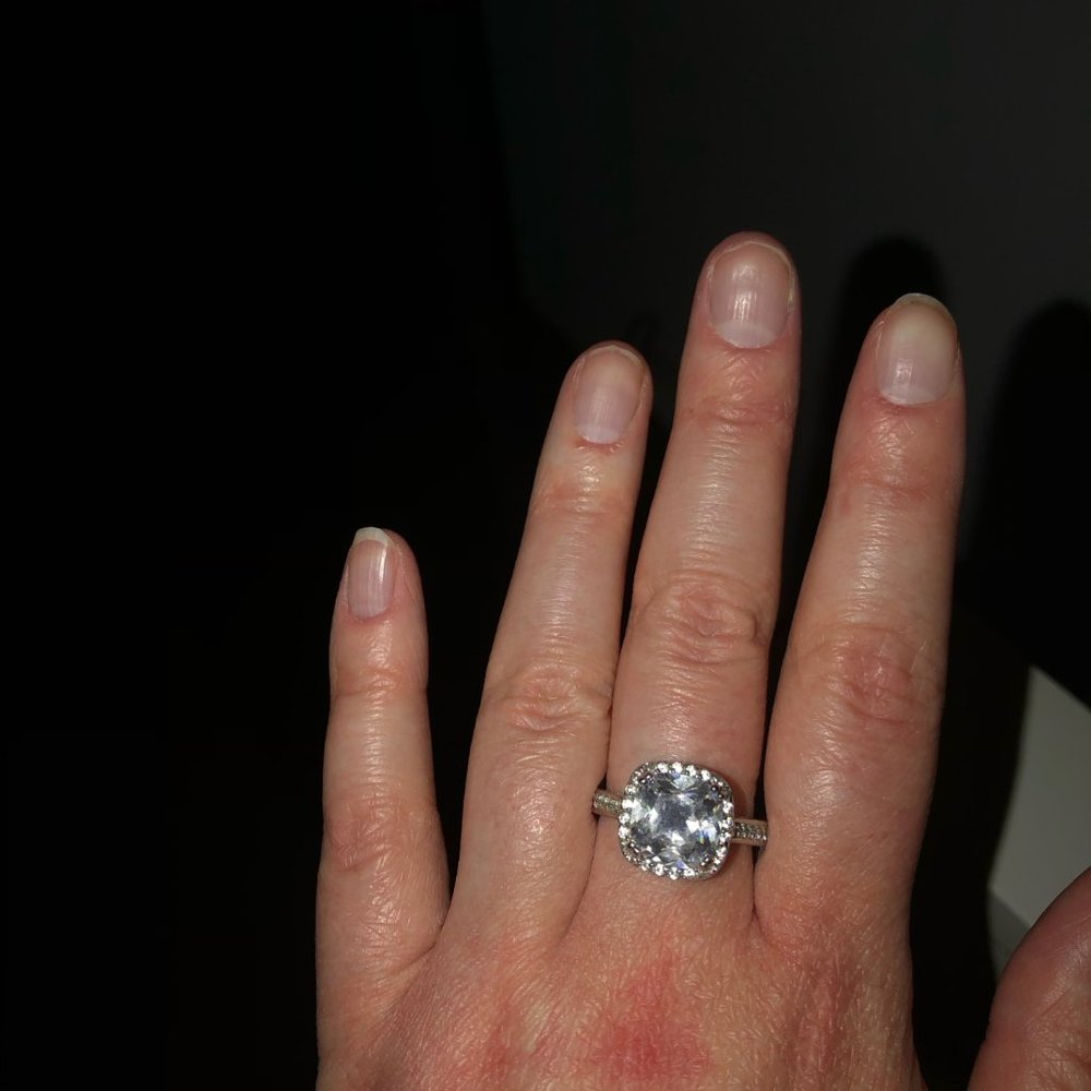 925 Plated Cubic Zirconia 3 or 3.5 CT Square Cushion Cut Halo Ring Sz 8 or 9